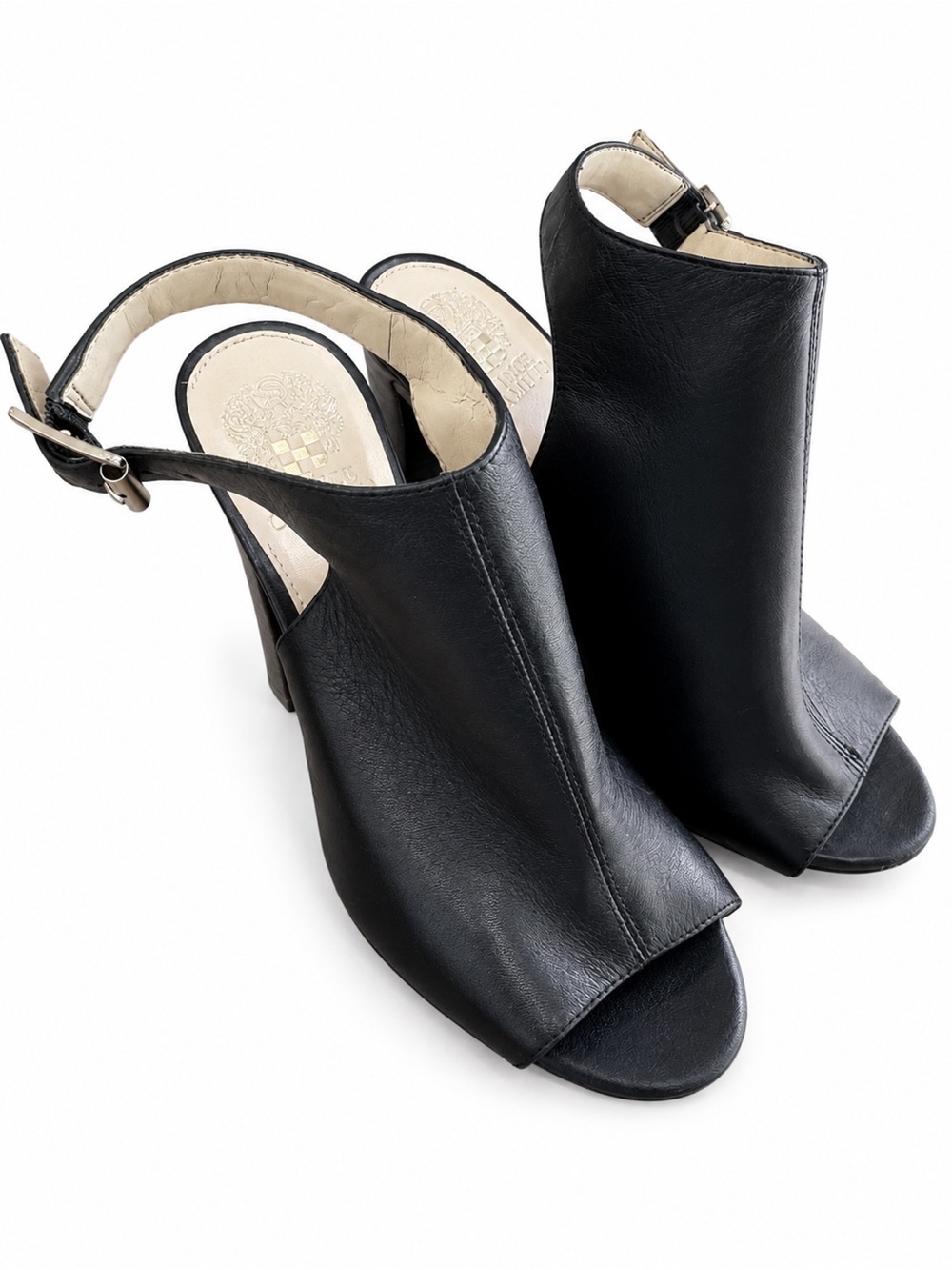Vince Camuto Black Leather Peep Toe Slingback Heels
